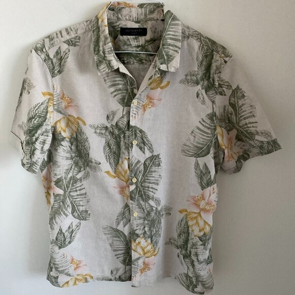 AllSaints Casual Button-Down Shirt Short Sleeves Linen Blend Size X-large Men - Picture 1 of 5